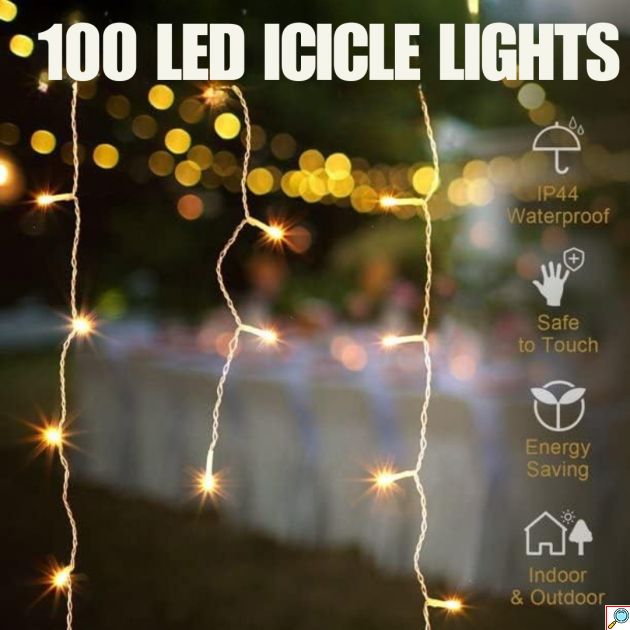 Χριστουγεννιάτικα Λαμπάκια Βροχή 100 LED 2,5m Θερμού Φωτισμού