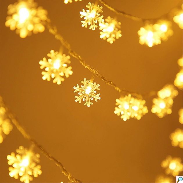 Χριστουγεννιάτικη Διακοσμητική Γιρλάντα LED Χιονονιφάδες - 12 Τεμάχια Θερμού Λευκού Φωτισμού - HomeTheory