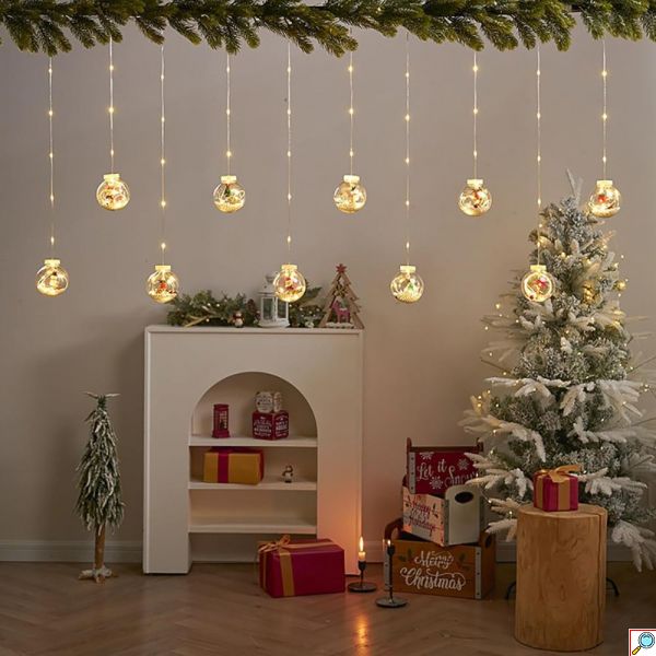 Χριστουγεννιάτικη LED Κουρτίνα 3m με 10 Φωτεινές Μπάλες σε Θερμό Λευκό