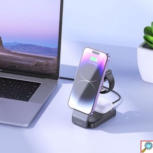 Αναδιπλούμενος Μαγνητικός Ασύρματος Φορτιστής 3 σε 1 15W Hoco Μαύρος