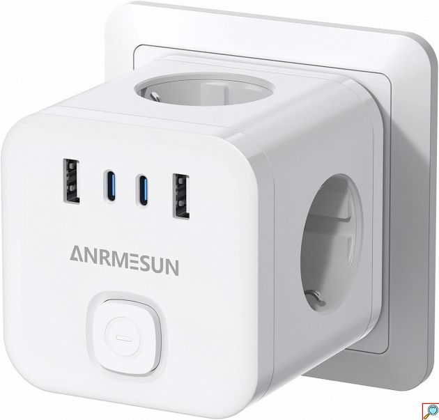 Πολύπριζο Cube Anrmesun – 7 σε 1 με 3 Πρίζες & 4 USB - 3840W, Γρήγορη Φόρτιση PD 20W, Compact, Προστασία Υπερφόρτωσης