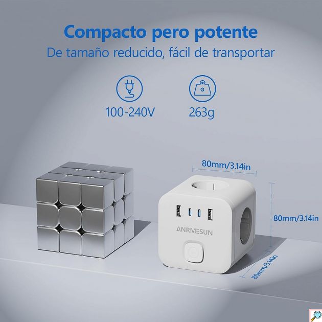 Πολύπριζο Cube Anrmesun – 7 σε 1 με 3 Πρίζες & 4 USB - 3840W, Γρήγορη Φόρτιση PD 20W, Compact, Προστασία Υπερφόρτωσης