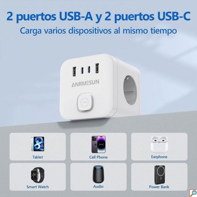 Πολύπριζο Cube Anrmesun – 7 σε 1 με 3 Πρίζες & 4 USB - 3840W, Γρήγορη Φόρτιση PD 20W, Compact, Προστασία Υπερφόρτωσης