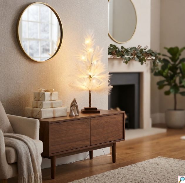 Χριστουγεννιάτικο Δέντρο Pampas 90cm Φωτιζόμενο – 82 LED Θερμό Λευκό - Μοντέρνα Διακόσμηση, Επιτραπέζιο, Λειτουργία με Ρεύμα