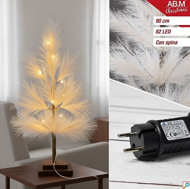 Χριστουγεννιάτικο Δέντρο Pampas 90cm Φωτιζόμενο – 82 LED Θερμό Λευκό - Μοντέρνα Διακόσμηση, Επιτραπέζιο, Λειτουργία με Ρεύμα