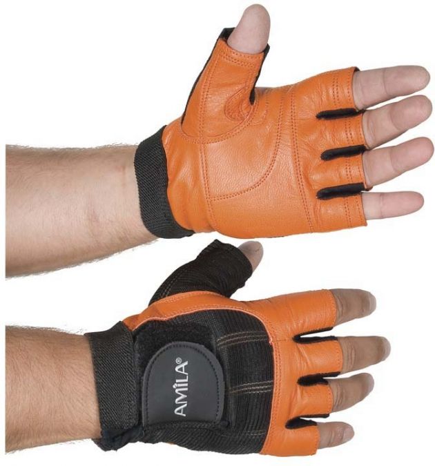 Δερμάτινα Γάντια Γυμναστικής Amila® Nubuk Μαύρο / Πορτοκαλί M
