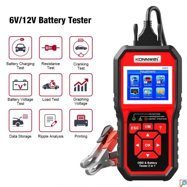 Διαγνωστικό OBD2 & Tester Μπαταρίας για Αυτοκίνητα και Μοτοσυκλέτες - Konnwei