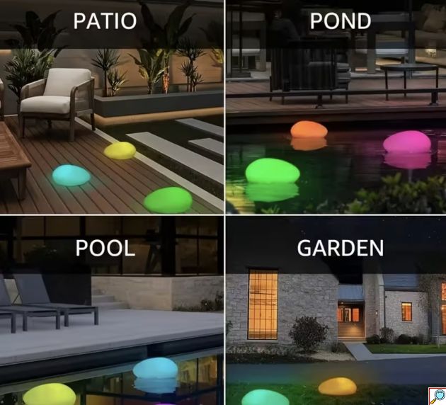 Ηλιακό Διακοσμητικό Φωτιστικό Κήπου RGB Πέτρα - Αδιάβροχο IP65