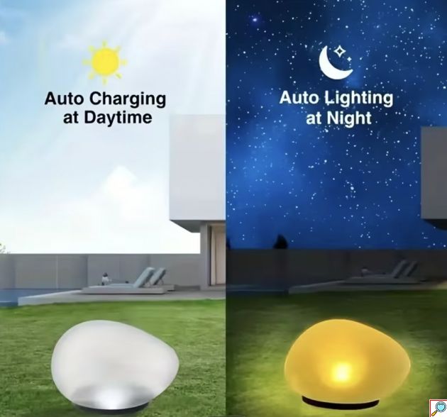 Ηλιακό Διακοσμητικό Φωτιστικό Κήπου RGB Πέτρα - Αδιάβροχο IP65