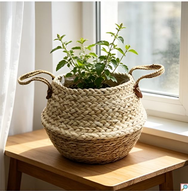 Πλεκτό Διακοσμητικό Καλάθι Grass Basket 40x27cm – Φυσικό Σχοινί, Χειρολαβές