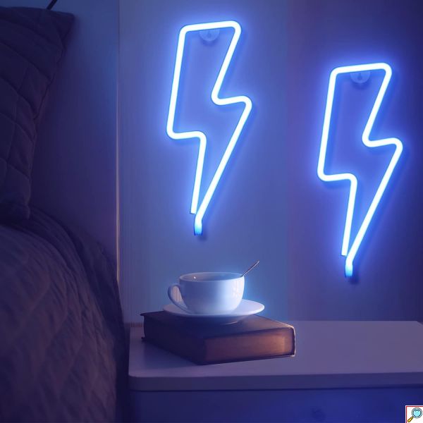 Διακοσμητικό Neon LED Φωτιστικό Κεραυνός σε Μπλε Χρώμα Decoration Lamp Lightning 32x12 cm