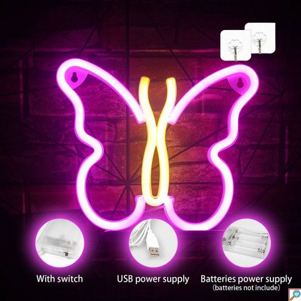 Διακοσμητικό Neon LED Φωτιστικό Πεταλούδα Decoration Lamp Butterfly 17x14 cm