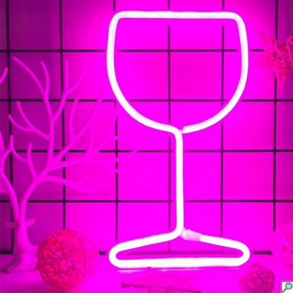 Διακοσμητικό Neon LED ΦωτιστικόΠοτήρι Κρασιού Decoration Lamp Wine Glass 26x14 cm