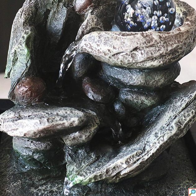 Διακοσμητικό Συντριβάνι Feng Shui με Εφέ LED Φωτισμού & Κρυστάλλινη Σφαίρα - 26 x 23 x 18 εκ