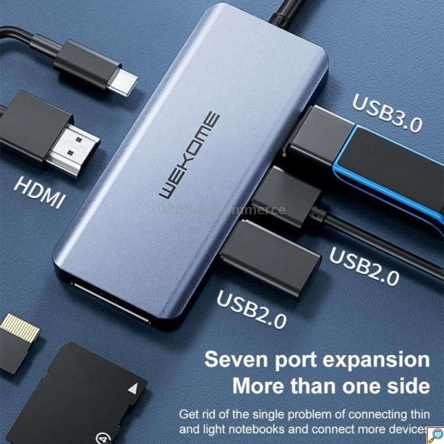 Docking Station USB-C Hub 7 σε 1 Wekome – Επέκταση σε HDMI 4K, USB 3.0 & Card Reader - Με Power Delivery, για Laptop & MacBook