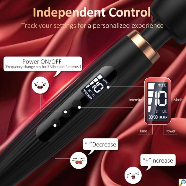 Δονητής Μασάζ Wand Vibrator με Οθόνη LCD και 4 Εναλλακτικές Κεφαλές, Εύκαμπτος Λαιμός 360 μοίρες, 5 Μοτίβα Δόνησης, Αδιάβροχος IPX6, Επαναφορτιζόμενος, Μαύρος