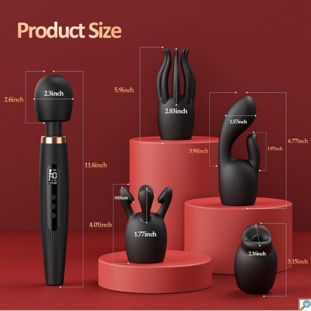 Δονητής Μασάζ Wand Vibrator με Οθόνη LCD και 4 Εναλλακτικές Κεφαλές, Εύκαμπτος Λαιμός 360 μοίρες, 5 Μοτίβα Δόνησης, Αδιάβροχος IPX6, Επαναφορτιζόμενος, Μαύρος