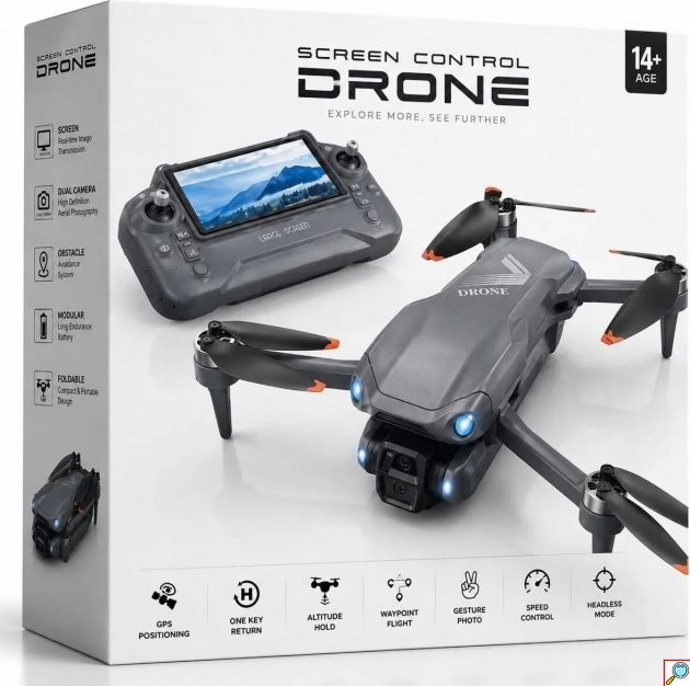 Drone με GPS & Διπλή Κάμερα HD – Τηλεχειριστήριο με Οθόνη - Αποφυγή Εμποδίων, 2 Μπαταρίες, Τσάντα Μεταφοράς, Πτυσσόμενο, 520g