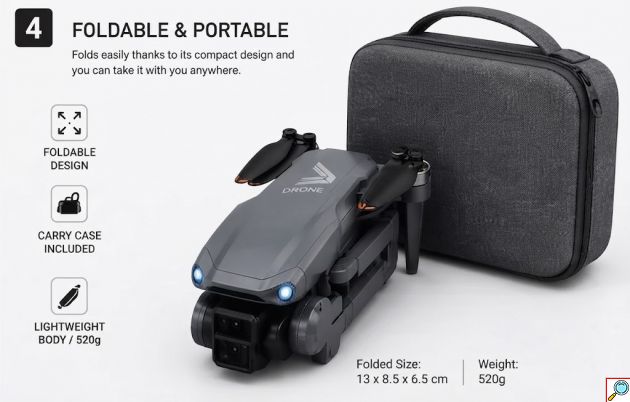 Drone με GPS & Διπλή Κάμερα HD – Τηλεχειριστήριο με Οθόνη - Αποφυγή Εμποδίων, 2 Μπαταρίες, Τσάντα Μεταφοράς, Πτυσσόμενο, 520g