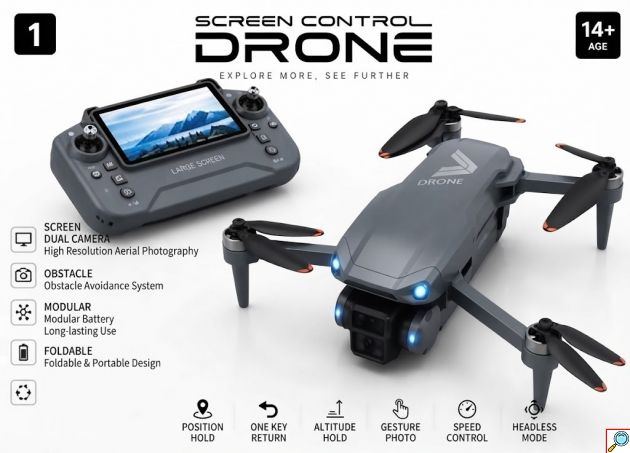 Drone με GPS & Διπλή Κάμερα HD – Τηλεχειριστήριο με Οθόνη - Αποφυγή Εμποδίων, 2 Μπαταρίες, Τσάντα Μεταφοράς, Πτυσσόμενο, 520g
