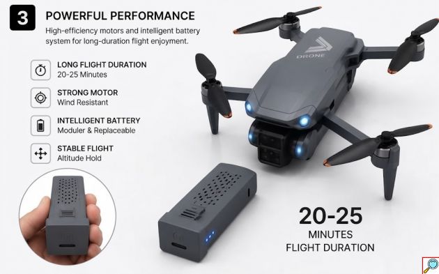 Drone με GPS & Διπλή Κάμερα HD – Τηλεχειριστήριο με Οθόνη - Αποφυγή Εμποδίων, 2 Μπαταρίες, Τσάντα Μεταφοράς, Πτυσσόμενο, 520g