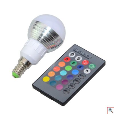 RGB Led Λάμπα E14 3Watt με Τηλεχειριστήριο και Εναλλαγή 16 Χρωμάτων