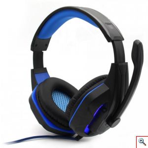 Ενσύρματα Ρυθμιζόμενα Ακουστικά Κεφαλής για Παιχνίδια με Μικρόφωνο για Υπολογιστή - Headset Gaming Μπλε Μαύρο