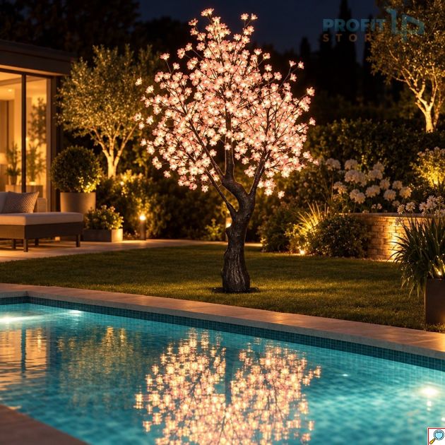 Εντυπωσιακή Φωτιζόμενη Κερασιά LED 2 m με 576 LED Θερμό Λευκό, 8 Προγράμματα, IP44 για Εσωτερικούς & Εξωτερικούς Χώρους, LED Cherry Blossom Tree