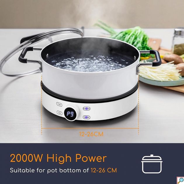 Κυκλική Επαγωγική Εστία 2000W – Touch Control & 9 Επίπεδα Ισχύος - Φορητή, Χρονοδιακόπτης, Κλείδωμα Ασφαλείας, LED Οθόνη