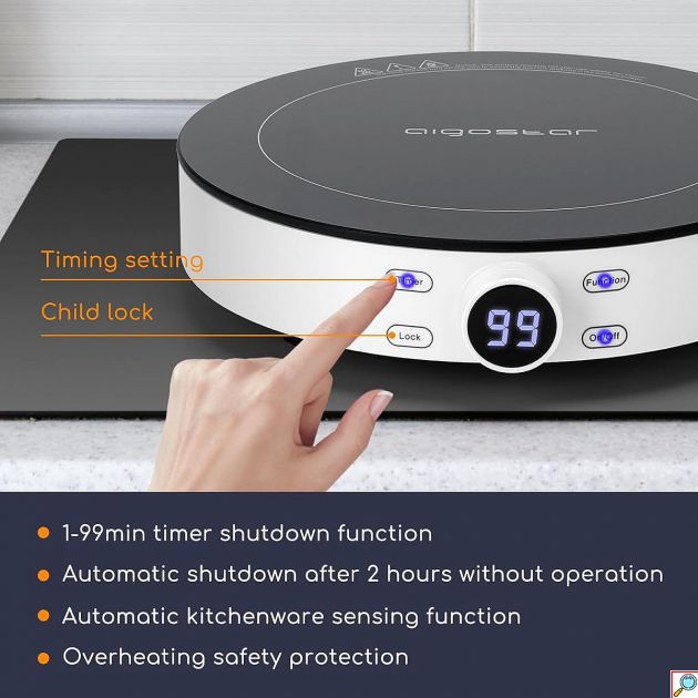 Κυκλική Επαγωγική Εστία 2000W – Touch Control & 9 Επίπεδα Ισχύος - Φορητή, Χρονοδιακόπτης, Κλείδωμα Ασφαλείας, LED Οθόνη