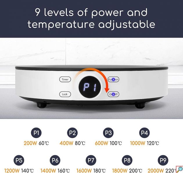 Κυκλική Επαγωγική Εστία 2000W – Touch Control & 9 Επίπεδα Ισχύος - Φορητή, Χρονοδιακόπτης, Κλείδωμα Ασφαλείας, LED Οθόνη