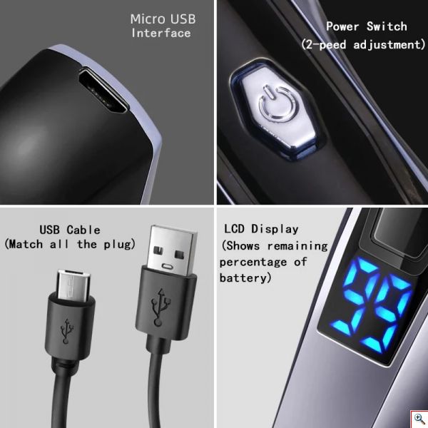 Eπαναφορτιζόμενη USB Κουρευτική - Ξυριστική Μηχανή με LCD Οθόνη, Πλήρες Σετ, με 4 Κεφαλές, Δοχείο για Λάδι & Βουρτσάκι Καθαρισμού, Kemei® KM-1656