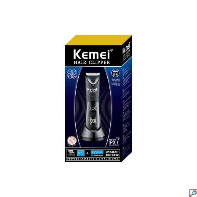 Kemei KM-1840 Επαναφορτιζόμενη Κουρευτική Μηχανή – Κεραμική Λεπίδα, IPX7, LED & LCD Display