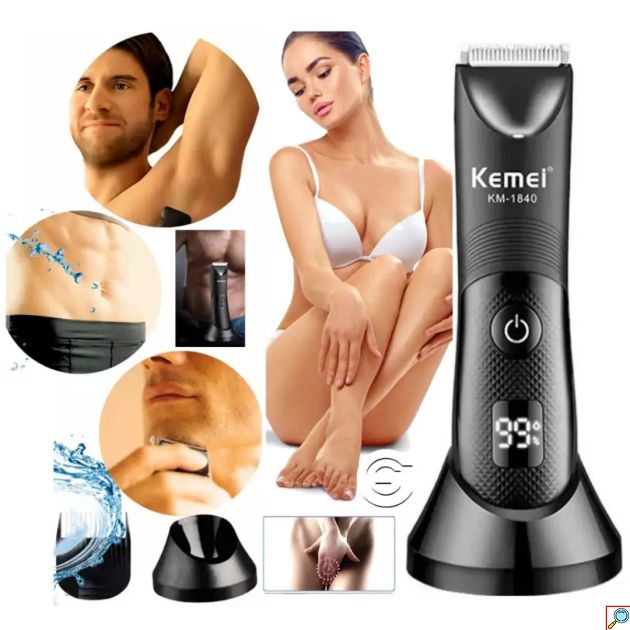 Kemei KM-1840 Επαναφορτιζόμενη Κουρευτική Μηχανή – Κεραμική Λεπίδα, IPX7, LED & LCD Display
