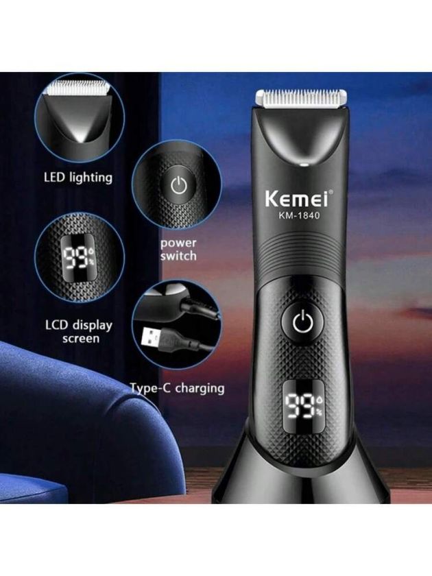 Kemei KM-1840 Επαναφορτιζόμενη Κουρευτική Μηχανή – Κεραμική Λεπίδα, IPX7, LED & LCD Display