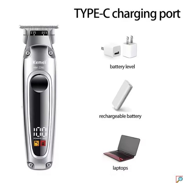 Επαναφορτιζόμενη USB Κουρευτική Μηχανή με Ανοξείδωτες Λεπίδες - Kemei