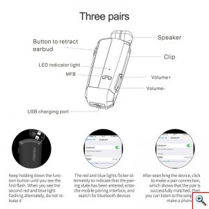 Επαναφορτιζόμενο HandsFree Ακουστικό Bluetooth Fineblue με Δόνηση & Ενσωματωμένο μικρόφωνο, Ανασυρόμενο Ακουστικό & Μανταλάκι / Clip, F990