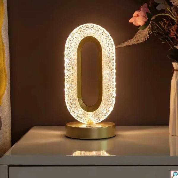 Επαναφορτιζόμενο LED Διακοσμητικό Οβάλ Φωτιστικό με Εφέ Κρυστάλλου 15x10x17