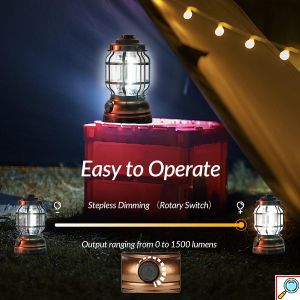 Επαναφορτιζόμενο USB Φωτιστικό Φανάρι - Power Bank LED COB με Μπαταρίες & Γάντζο Θερμού Λευκού Φωτισμού 3500K για Camping