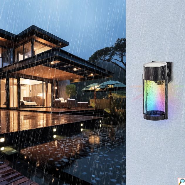 Επιτοίχιο LED Ηλιακό Φωτιστικό με RGB Φωτισμό & Προστασία IP44 10 x 9.7 x 20.3 cm