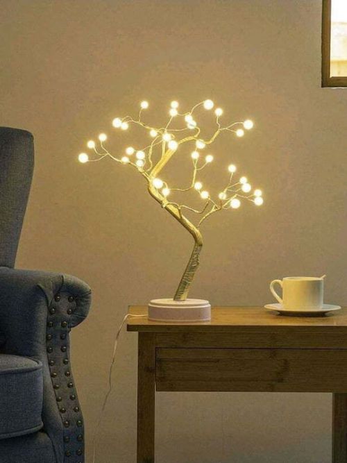 Επιτραπέζιο Διακοσμητικό Δεντράκι με 36 LED Θερμού Λευκού Φωτός – Χρυσός Κορμός και Πολυτελής Βάση