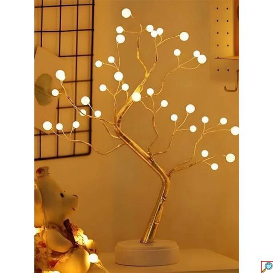 Επιτραπέζιο Διακοσμητικό Δεντράκι με 36 LED Θερμού Λευκού Φωτός – Χρυσός Κορμός και Πολυτελής Βάση