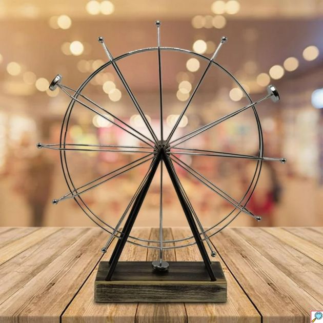 Επιτραπέζιο Διακοσμητικό Περιστρεφόμενη Ρόδα 41 x 37cm Ασημί Από Σφυρήλατο Σίδερο 