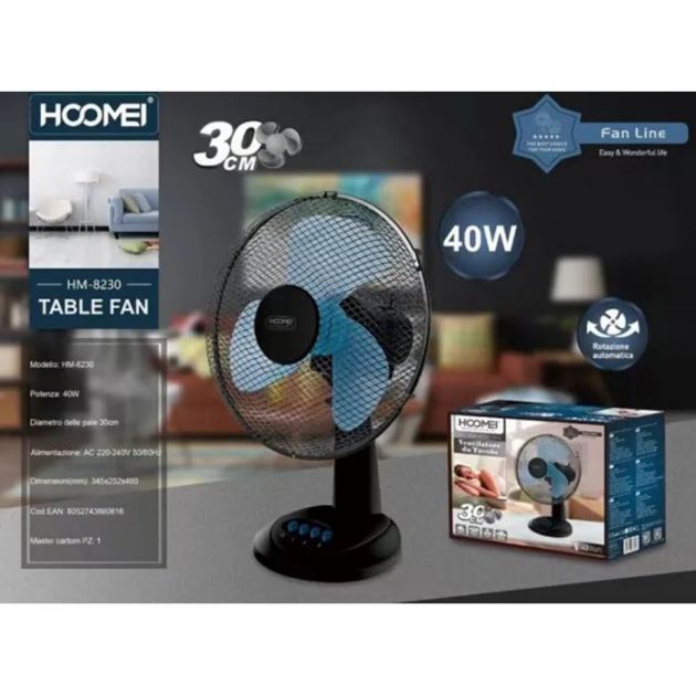 Επιτραπέζιος Ανεμιστήρας 40W Διαμέτρου 30cm Hoomei - Μαύρο