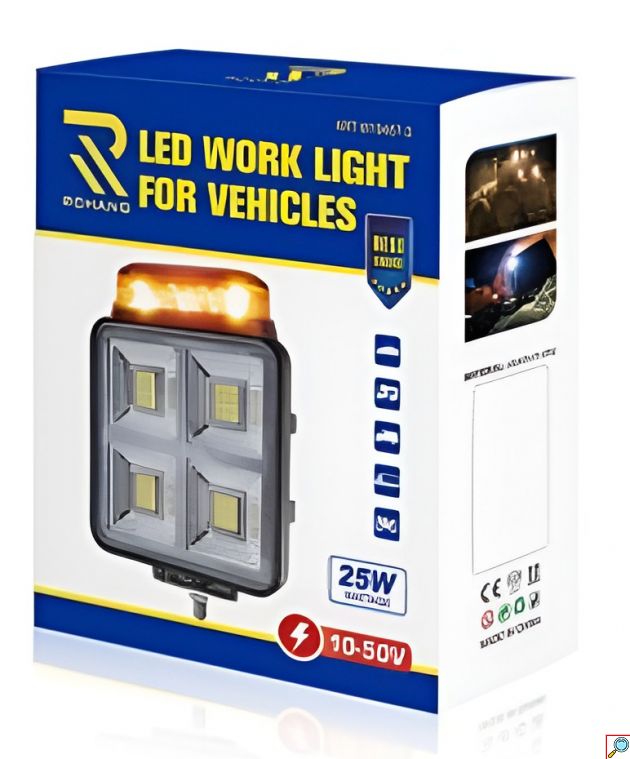 Προβολέας Εργασίας LED 25W με Φάρο 360° - 10-50V, Φωτισμός και Προειδοποιητική Σήμανση