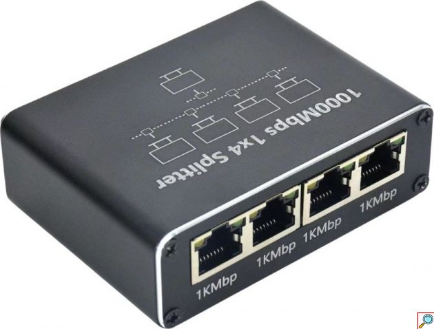 Ethernet Splitter 1 σε 4 Gigabit – Σύνδεση 4 Συσκευών Ταυτόχρονα - 1000Mbps, Τροφοδοσία USB-C, Plug & Play για PC, TV, Router