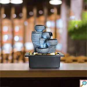 Διακοσμητικό Συντριβάνι Feng Shui Τρεχούμενου Νερού με Κιούπια και Εφέ LED Φωτισμού 27x23x18 cm