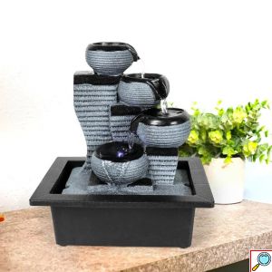 Διακοσμητικό Συντριβάνι Feng Shui Τρεχούμενου Νερού με Κιούπια και Εφέ LED Φωτισμού 27x23x18 cm
