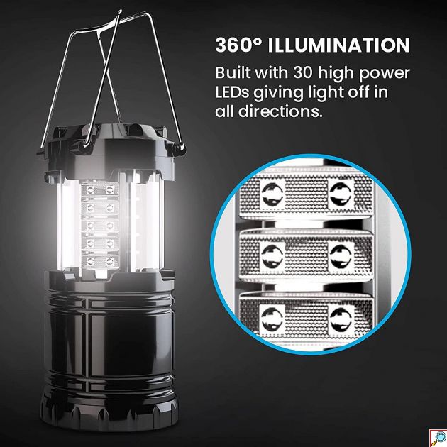 Πτυσσόμενος Φακός Camping LED – Φωτισμός 360° - Ρυθμιζόμενη Ένταση, Μεταλλικές Λαβές, Ιδανικός για Εκδρομές & Έκτακτη Ανάγκη