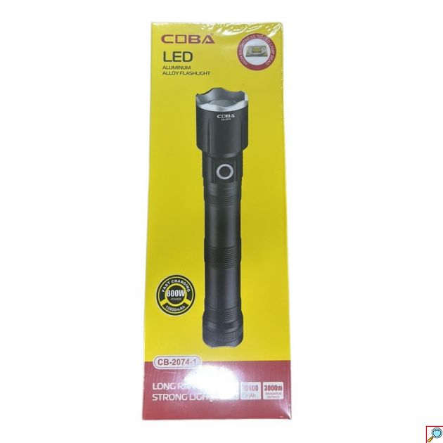 Επαναφορτιζόμενος Φακός LED COBA – Εμβέλεια 3000m & USB Φόρτιση - Ισχύς 800W, Κατασκευή Αλουμινίου, για Camping & Ασφάλεια